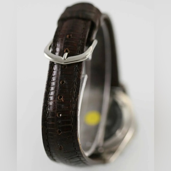 FOSSIL BLUE WATCH MENS STAINLESS SILVER DATE 50M WATER RES BROWN LEATHER QUARTZ - Picture 2 of 4